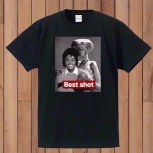 送込 新品 パロディＴシャツ マイケル ET 写真　黒 Michael Joseph Jackson 映画