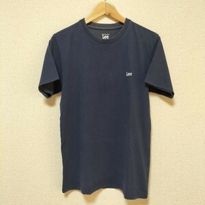 ☆Lee 刺繍ロゴ コットン Tシャツ クルーネック プルオーバー メンズ サイズM 綿 ネイビー リー USブランド古着 USED 退色具合 経年変化◎