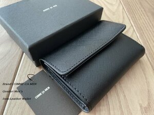 新品訳有り COMME CA MEN コムサメン 床革 角シボレザー 三つ折り財布 05ブラック 60XI64 定価20,900円