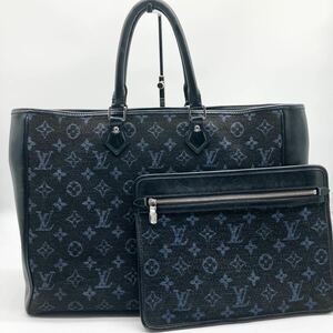 美品 LOUIS VUITTON ルイヴィトン モノグラムジャガード グランサック トートバッグ ラージトート カーフレザー 