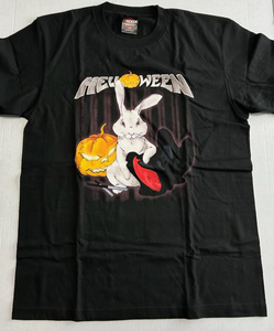 ★当時物(約20年前)未使用品【ハロウィン★HELLOWEEN T-Shirt / Rabbits On The Run Tour(L)黒Tシャツ】ビンテージ/レア/バンド/パンプキン