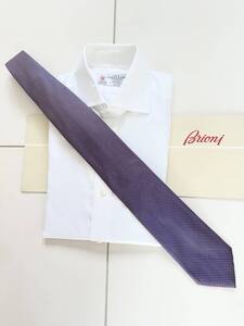 ■ 新品 Brioni ブリオーニ 定価 3万4,100円 永久定番 ネイビーアズーロ シルク タイ ネクタイ スーツ 44 46 マリネッラ kiton シャルベ に