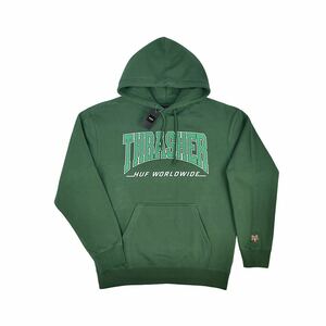 新品 HUF ハフ THRASHER スラッシャー コラボ ベースボールロゴ ストリートスケーターブランド オーバーサイズ ビッグ カレッジパーカー XL