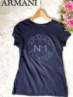 アルマーニ　ブルー　刺繍　半袖　レディース　婦人服　ロゴTシャツ