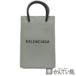 19895 BALENCIAGA【バレンシアガ】ショッピング フォンホルダーバッグ ショルダーバッグ レザー グレー×ブラック レディース メンズ