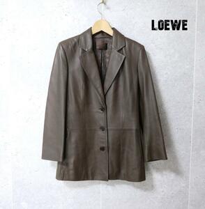 美品 LOEWE ロエベ サイズ38 羊革 ラムレザー シングル 3B テーラードジャケット レザージャケット こげ茶 ダークブラウン