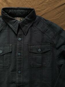 【名作】極美品 RRL INDIGO STRIPE WORK SHIRT ダブルアールエル インディゴ ジャスペ 杢 ストライプ ワーク シャツ ラルフローレン XS