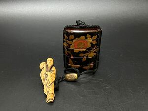  時代漆器 提げ物 印籠 蒔絵 根付 仙人 起物