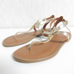 美品 COACH コーチ LYDIA MTLE SANDAL レザー フラット トングサンダル G4856 8B 25.0cm相当 シャンパンゴールド