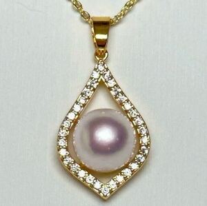 「花珠級本真珠ネックレス」10mmペンダントトップ jewelry 42cm ホワイトピンク
