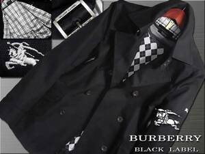 極上傑作！ショートトレンチコート ブラック ナイト刺繍入 総裏地　サイズM▼バーバリーブラックレーベル BURBERRY BLACK LABEL