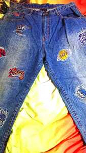 NBA,EST,1996、インディゴデニムチーム刺繍ワッペン、オールチーム、レアジーンズW38