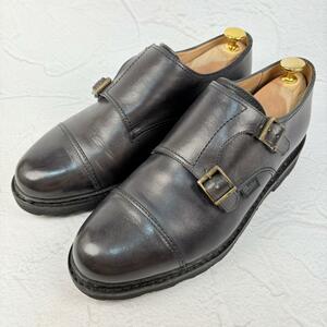 【美品】PARABOOT パラブーツ ウィリアム ダブルモンク 濃紺 ネイビー 6.5 25cm ストラップ フランス ノルヴェイジャン製法 ドレス