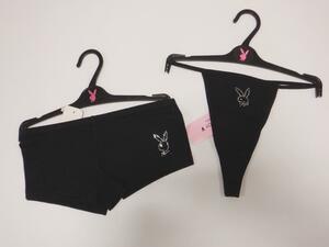 福袋 PLAY BOY プレイボーイ ブラック 黒 BLCK 下着 Tバック パンツ ショーツ 3点セット Sサイズ