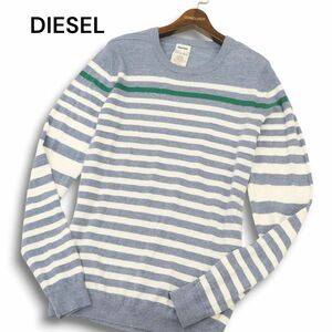 DIESEL ディーゼル 通年 ロゴプレート★ ボーダー コットン ニット セーター Sz.L　メンズ　C4T08181_9#L