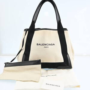 バレンシアガ BALENCIAGA ハンドバッグ トートバッグ ネイビーカバス 白　P3720CA612