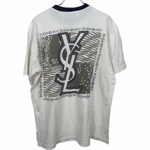 Vintage YVES SAINT LAURENT イヴサンローラン　メンズ　ワンポイント　プリント　ホワイト　半袖　Tシャツ　トップス　L表記