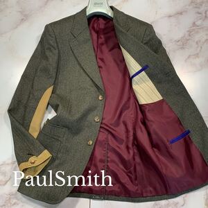 極美品！●Paul Smith ポールスミス レザー ヨーク切替 【美シルエット】 裏地ボルドー 2B カジュアル アンコン テーラードジャケット 秋冬