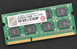 4GB PC3-10600S DDR3-1333 S.O.DIMM 204pin 2Rx8 1.5V Transcend 4G Macbook Pro iMac DDR3 HM57 HM55 PM57/55チップセット対応 (管:SB0469