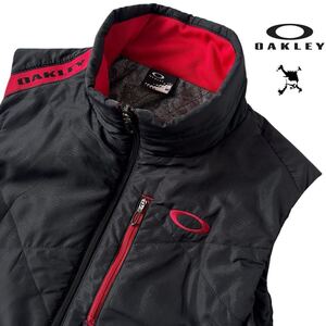 オークリー OAKLEY フルジップ 中綿ベスト M ブラック レッド 立ち襟 ベスト 黒