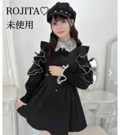 新品✨️ROJITA ロジータ ラッフルショルダーワンピース ブラック 黒