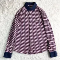 美品✨LOVELESS 長袖シャツ 総柄 2 M レッド 刺繍ロゴ