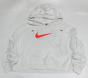 ☆NIKE サイズL スウェット フード部分2重生地プルオーバー長袖パーカー白ホワイトSWOOSHラバー赤色フーディー スポーツ ウェア ナイキ.com