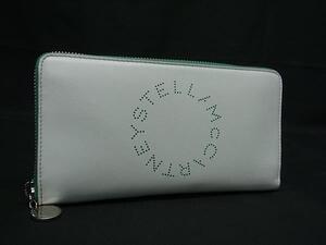 1円 ■極美品■ STELLA McCARTNEY ステラ マッカートニー レザー ラウンドファスナー 長財布 ウォレット グレー系×グリーン系 FF9013