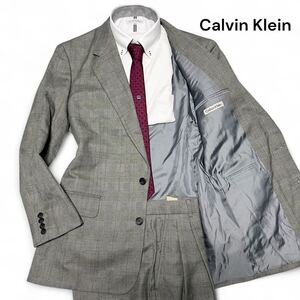 美麗品◎Lサイズ!!カルバンクライン【圧巻のデザイン】Calvin Klein チェック セットアップ スーツ グレー ウール100% 2B 秋冬◎メンズ