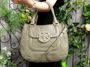 ●超美品●TORY BURCH トリーバーチ●アマンダ●レザー 本革●2way ハンド トート バッグ●グレージュ系●G金具●B5 収納 かばん●Js47701