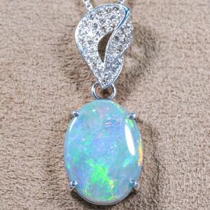 ★1円〜★D0.21ct PT900 4.5g 30.3×11.6mm 鑑定付 超大粒天然オパール ダイヤモンド NaturalOpal Diamond Platinum プラチナ Pendant