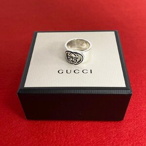 極 美品 箱 袋付 希少品 GUCCI グッチ インターロッキングG シルバー925 リング 16号 指輪 メンズ レディース アクセサリー シルバー 44697