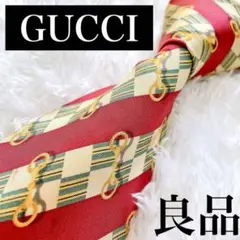 GUCCI レッド系 ネクタイ 馬具柄 シルク100% イタリア製　N-0082