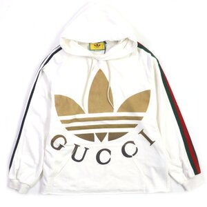 未使用品▼GUCCI グッチ adidas アディダス 722967 ウェブライン トレフォイル ロゴプリント パーカー ホワイト S 正規品 メンズ