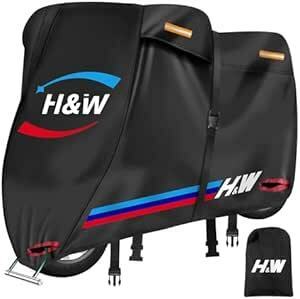 【2024年新版】H&W バイクカバー 420D厚手 防水・耐熱・溶けない 大型/原付対応 汎用 破れにくい UVカット紫外線防止