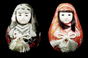 昭和ビンテージ 愛媛の伝統工芸品 錦だるま 姫だるま ペアセット 日本人形 置物 縁起物 インテリア 1970年代 FTO511