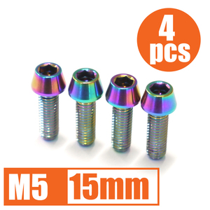 64チタン合金ボルト M5×15mm P0.8 4本セット テーパーキャップ ゆうパケット対応 焼き色有り Ti-6Al-4V☆