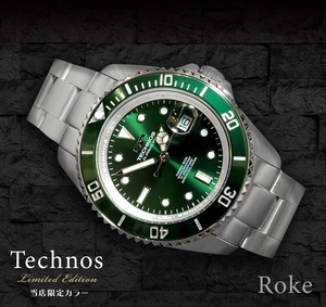 限定カラー 新品 テクノス TECHNOS 正規品 腕時計 定番腕時計 ビジネスウォッチ ダイバー腕時計 メンズ プレゼント グリーン 回転ベゼル