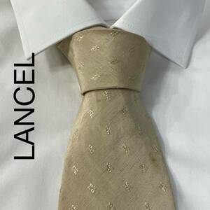 LANCEL PARIS ランセル 小紋 総柄 光沢 ネクタイ ベージュ TG001