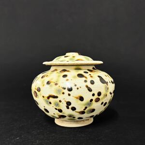 【後】FA021 白釉点彩蓋缶 古美術 骨董品 古玩 時代物 古道具 中国美術品 朝鮮美術品 日本美術品