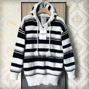 逸品EU製＆定価4万◆UABONI*Paris*ニットパーカー*ユアボニ*パリ発◆ウール混 厚手 保温 個性 セーター ストライプ プルオーバー 2XL/52