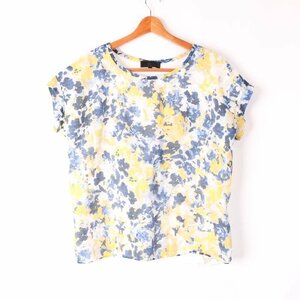 アンタイトル Tシャツ 半袖 ラウンドネック 花柄 大きいサイズ カットソー トップス レディース 44サイズ ブルー UNTITLED