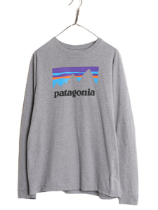 パタゴニア プリント 長袖 Tシャツ メンズ М 古着 Patagonia アウトドア ロンT グラフィック ステッカー ロゴ ワンポイント クルーネック