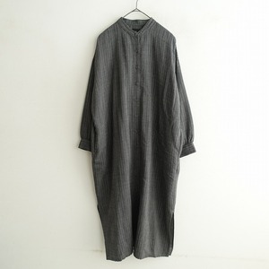 【美品/定価2.9万】メゾンドソイルmaison de soil *ウールストライプワンピース*2シャツバンドカラーグレー(4-2412-156)【71A52】