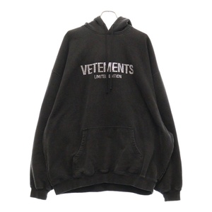 VETEMENTS ヴェトモン LIMITED EDITION CRYSTALS LOGO HOODIE ラインストーンロゴ スウェットプルオーバーパーカー ブラック UE64HD650B