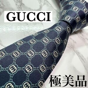 極美品 現行タグ GUCCI ネクタイ シルク100% GG柄 GGライン 蜂 ビー ソーホー ナロータイ 刺繍 ネイビー