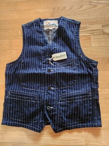 新作　送料込★東洋 SUGAR CANE シュガーケーン SC12654 9oz WABASH STRIPE WORK VEST ウォバッシュストライプワークベスト　ネイビー　40