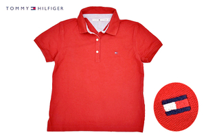 Y-6235★送料無料★美品★TOMMY HILFIGER トミーヒルフィガー★正規品 ロゴ刺繍 レッド赤色 ストレッチ素材 鹿の子 半袖 ポロシャツ Ｓ