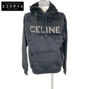 新品同様/国内正規 CELINE セリーヌ 2Y988925R エディ期 スタッズロゴ アルパカ x ウール プルオーバー パーカー XS ブラック メンズ