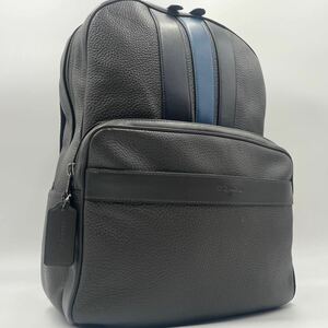 1円〜極美品 COACH コーチ ペブル メンズ ビジネス リュック バックパック デイパック 56667 グレー バイカラー オールレザー 大容量 A4可